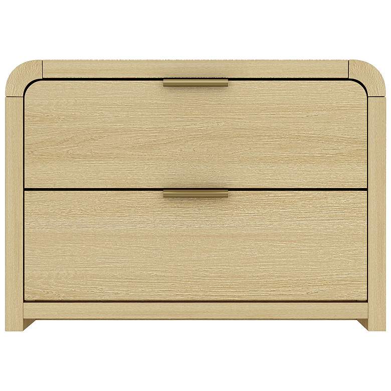 Image 2 Grace Modern Nightstand with 2 Drawers in Natural Oak and Gold