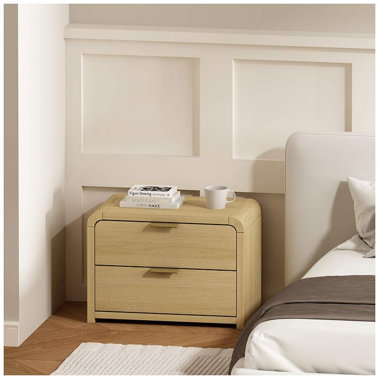 Image 1 Grace Modern Nightstand with 2 Drawers in Natural Oak and Gold
