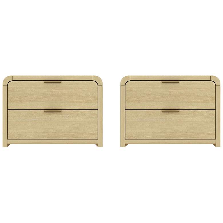 Image 2 Grace Modern Nightstand with 4 Drawers in Natural Oak and Gold - Set of 2