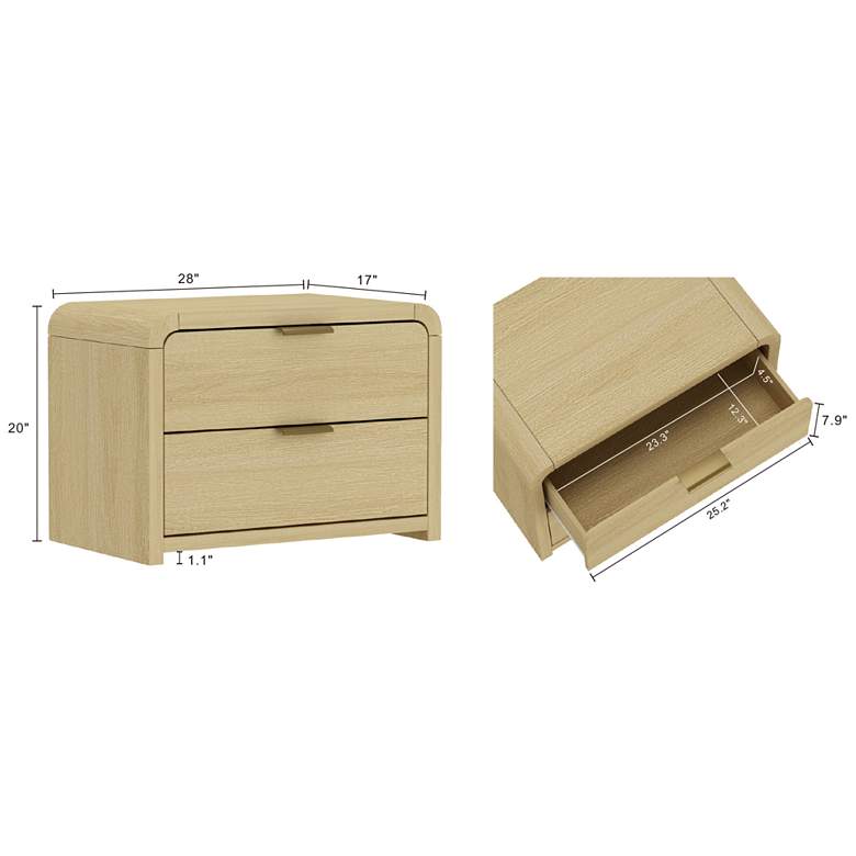 Image 3 Grace Modern Nightstand with 4 Drawers in Natural Oak and Gold - Set of 2 more views