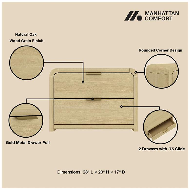 Image 4 Grace Modern Nightstand with 4 Drawers in Natural Oak and Gold - Set of 2 more views