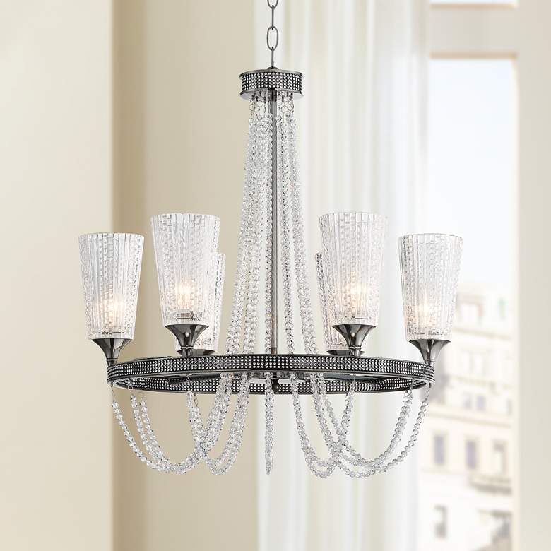 Image 1 Gracia 23 1/2 inchW Black Nickel Glass Beads 6-Light Chandelier