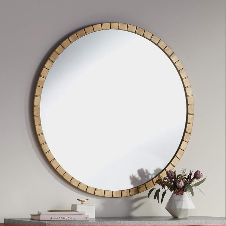 Image 2 Gracia Gold Leaf Post 34" Round Metal Framed Wall Mirror