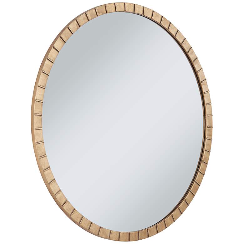 Image 5 Gracia Gold Leaf Post 34 inch Round Metal Framed Wall Mirror more views