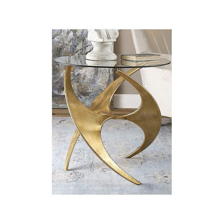 Image 2 Graciano 28 inch Wide Gold and Round Glass Modern Accent Table more views