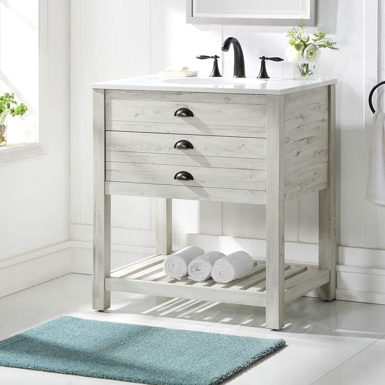 Image 1 Gracie 30" Wide White Rub Wood 1-Drawer Single Sink Vanity