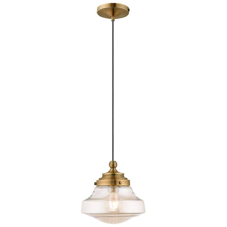 Image 1 Graciela 9" Wide Antique Brass Schoolhouse Mini Pendant