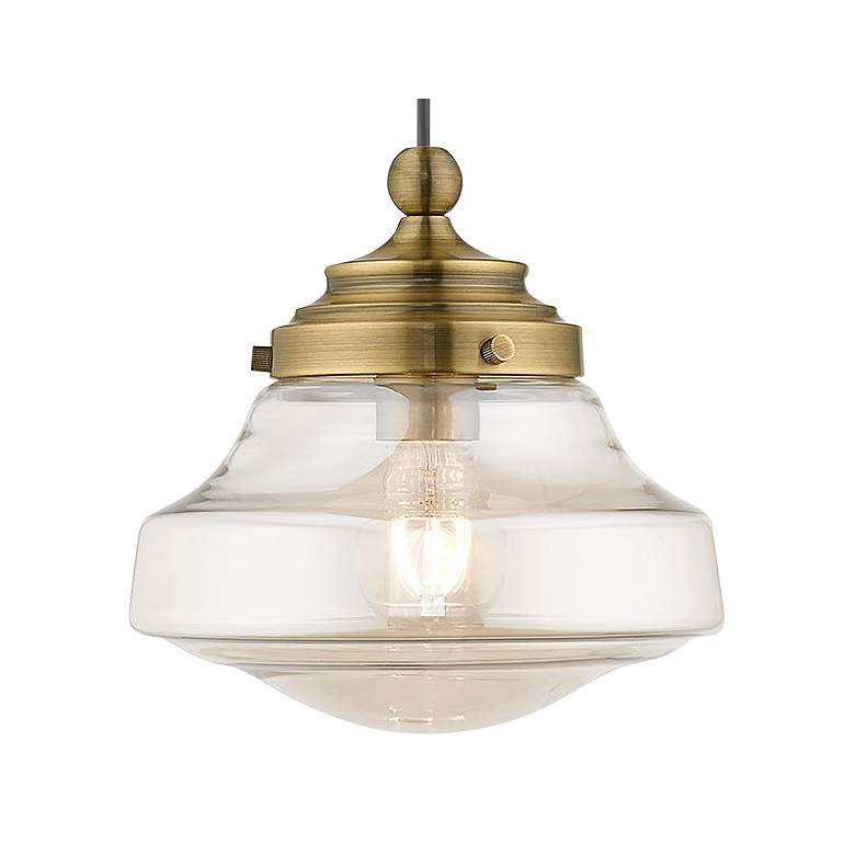 Image 2 Graciela 9" Wide Antique Brass Schoolhouse Mini Pendant more views