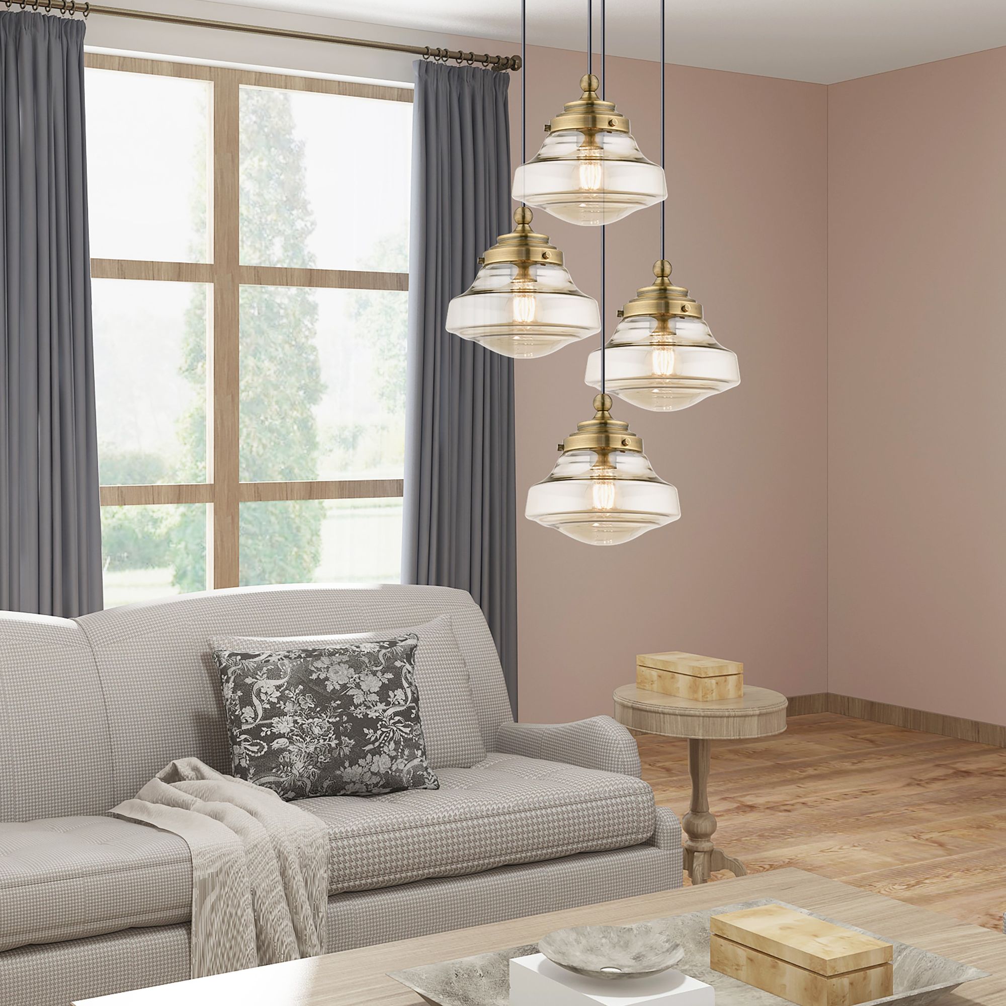 Graciela 9" Wide Antique Brass Schoolhouse Mini Pendant