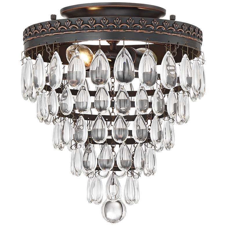 Image 1 Graciela 9 inch Wide Bronze and Crystal 2-Light Ceiling Light