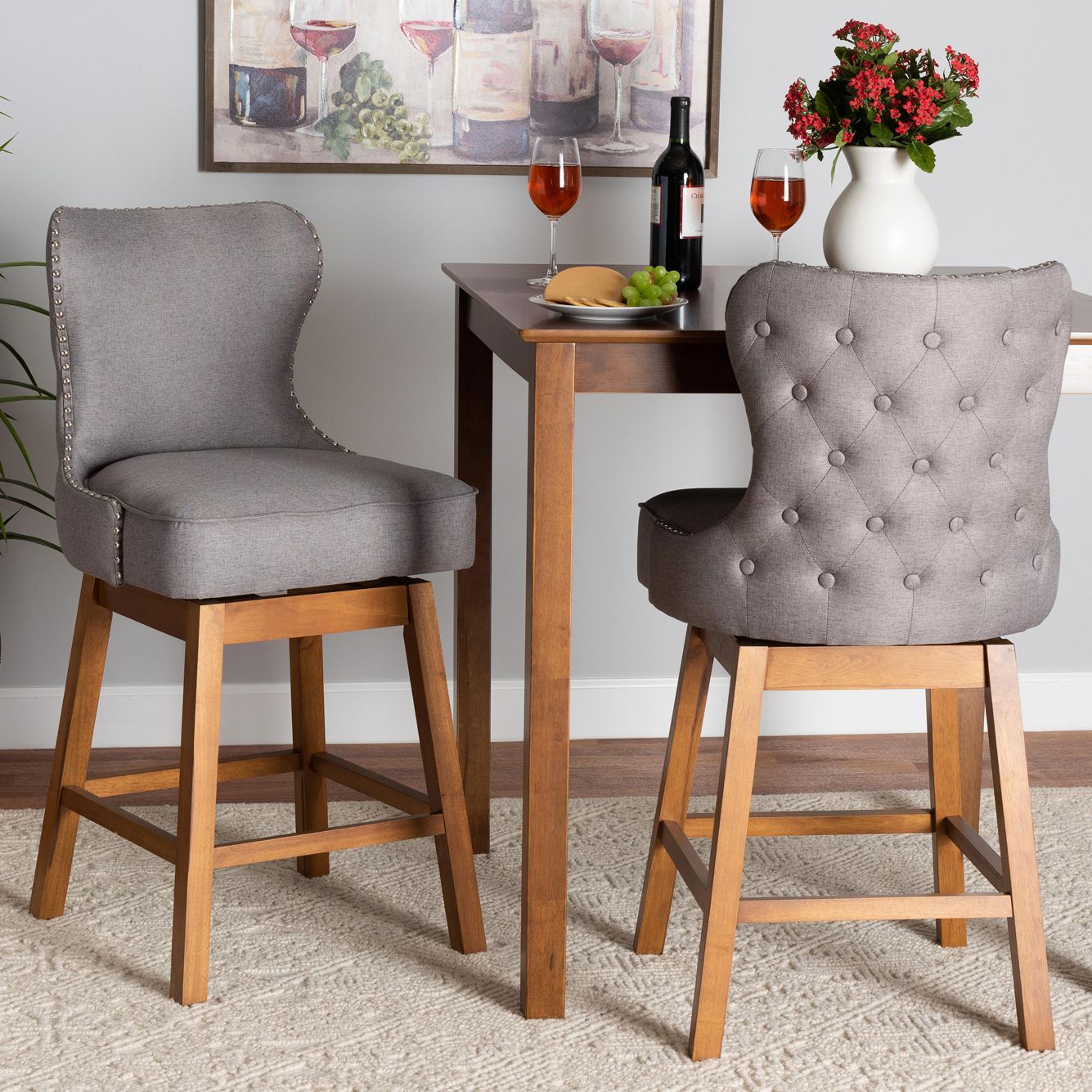 Gradisca 26 1/2" Gray Fabric Swivel Counter Stools Set of 2 948C8