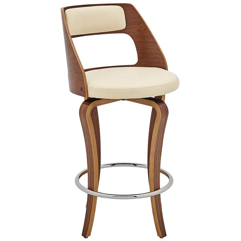 Image 1 Grady 25 in. Swivel Barstool in Walnut Finish with Cream Faux Leather