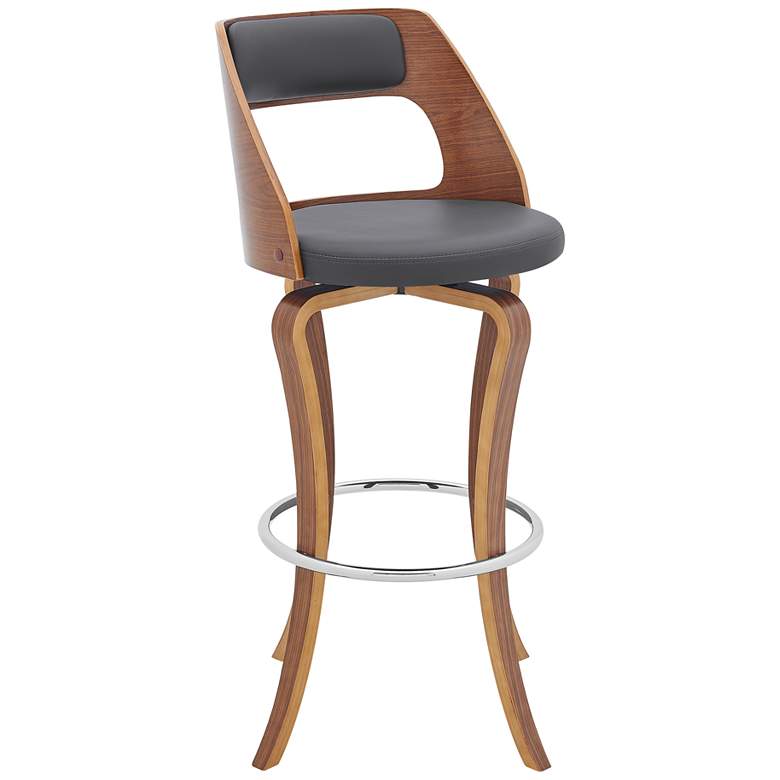 Image 1 Grady 29 in. Swivel Barstool in Walnut Finish with Gray Faux Leather