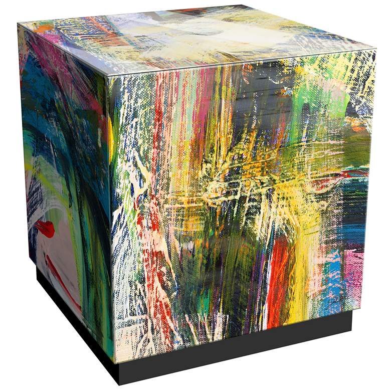Image 1 Graffiti II" Reverse Printed Beveled Art Glass Lamp Table