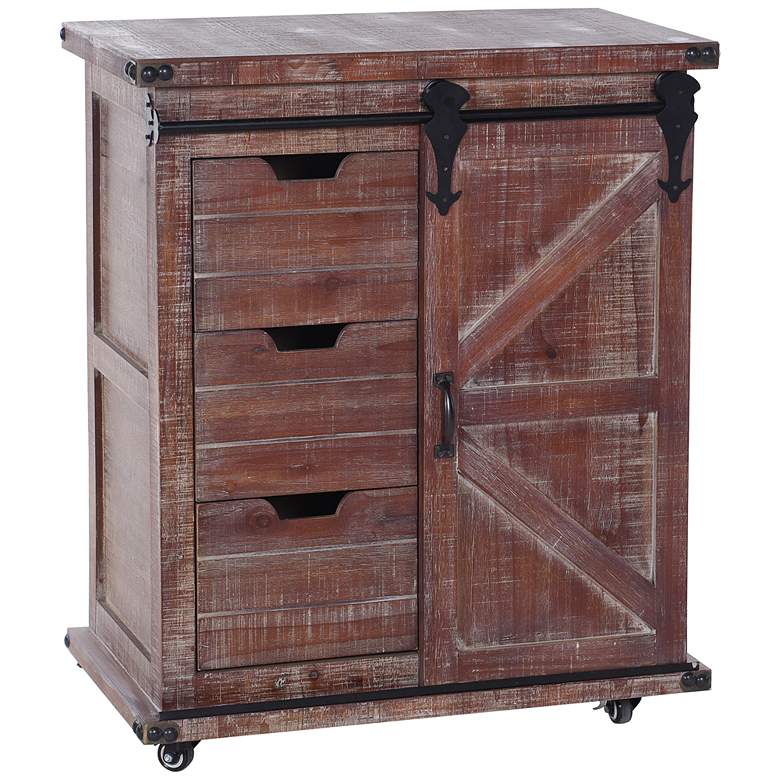 Image 1 Graham 33" High Natural Wood 3-Drawer 1-Door Rustic Cart Cabinet