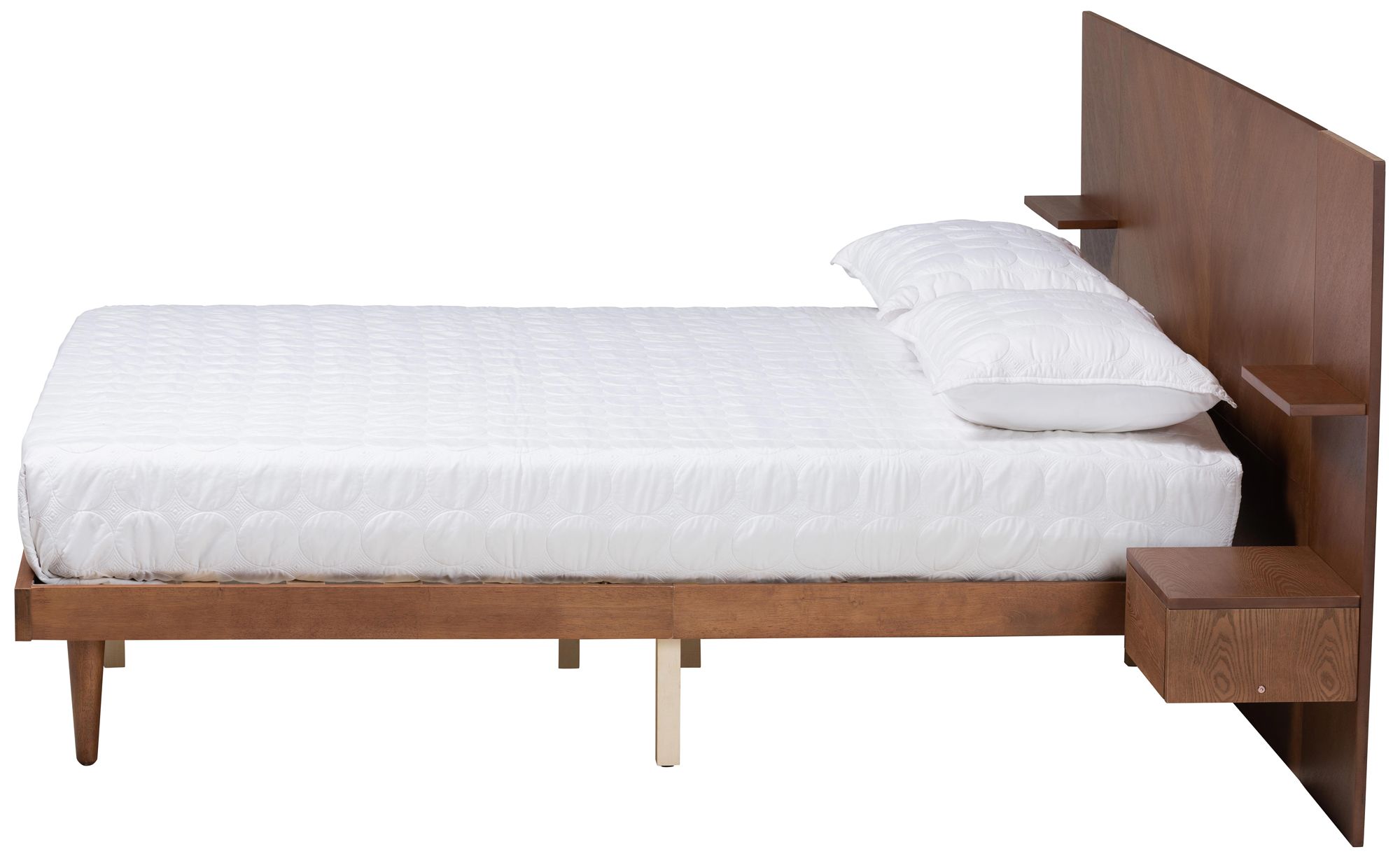 Graham Ash Walnut Queen Platform Storage Bed w/ Nightstands in scene