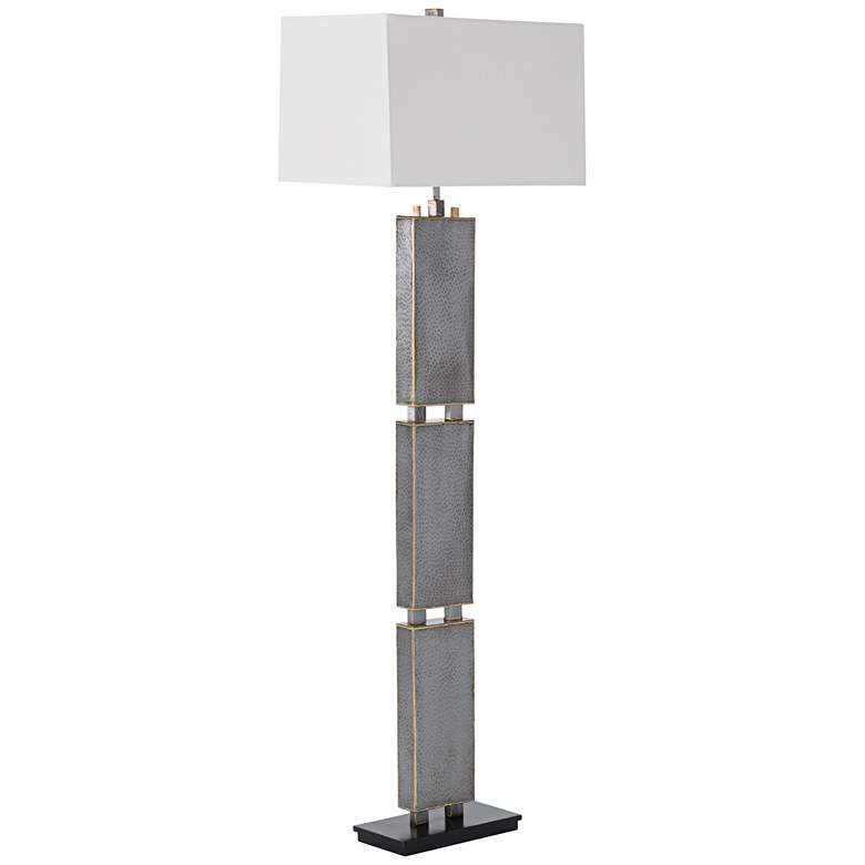 Image 1 Graham Iron 3-Tier Floor Lamp with Off-White Shade