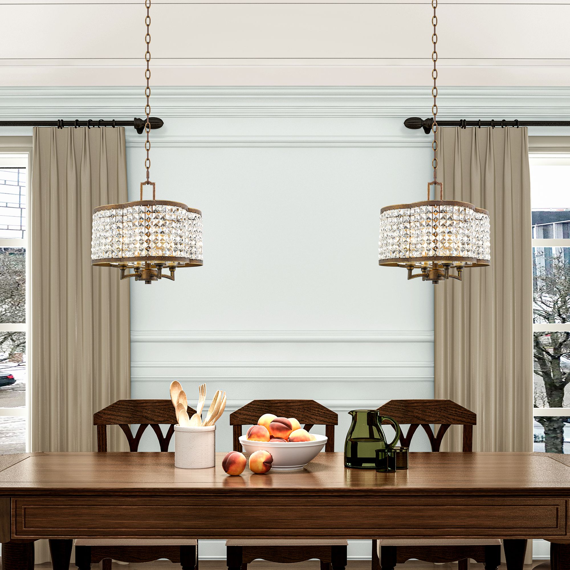 Grammercy 14-in 4-Light Palacial Bronze Crystal Chandelier