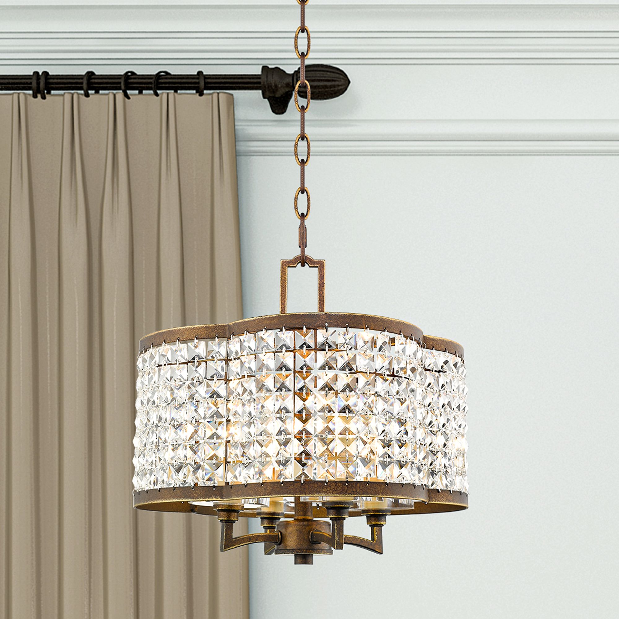 Grammercy 14-in 4-Light Palacial Bronze Crystal Chandelier
