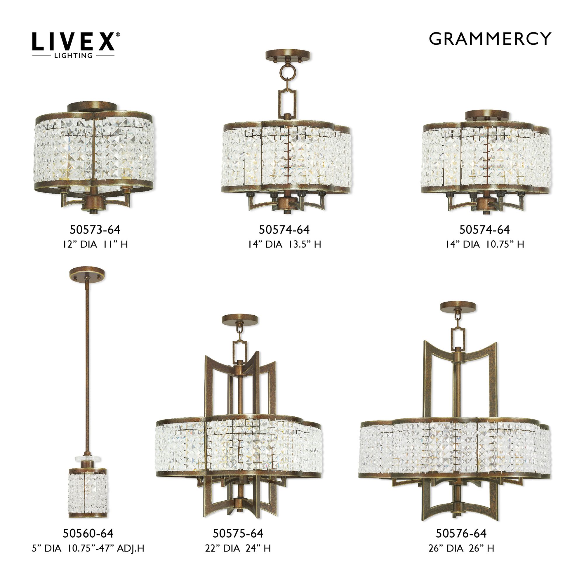 Grammercy 14-in 4-Light Palacial Bronze Crystal Chandelier