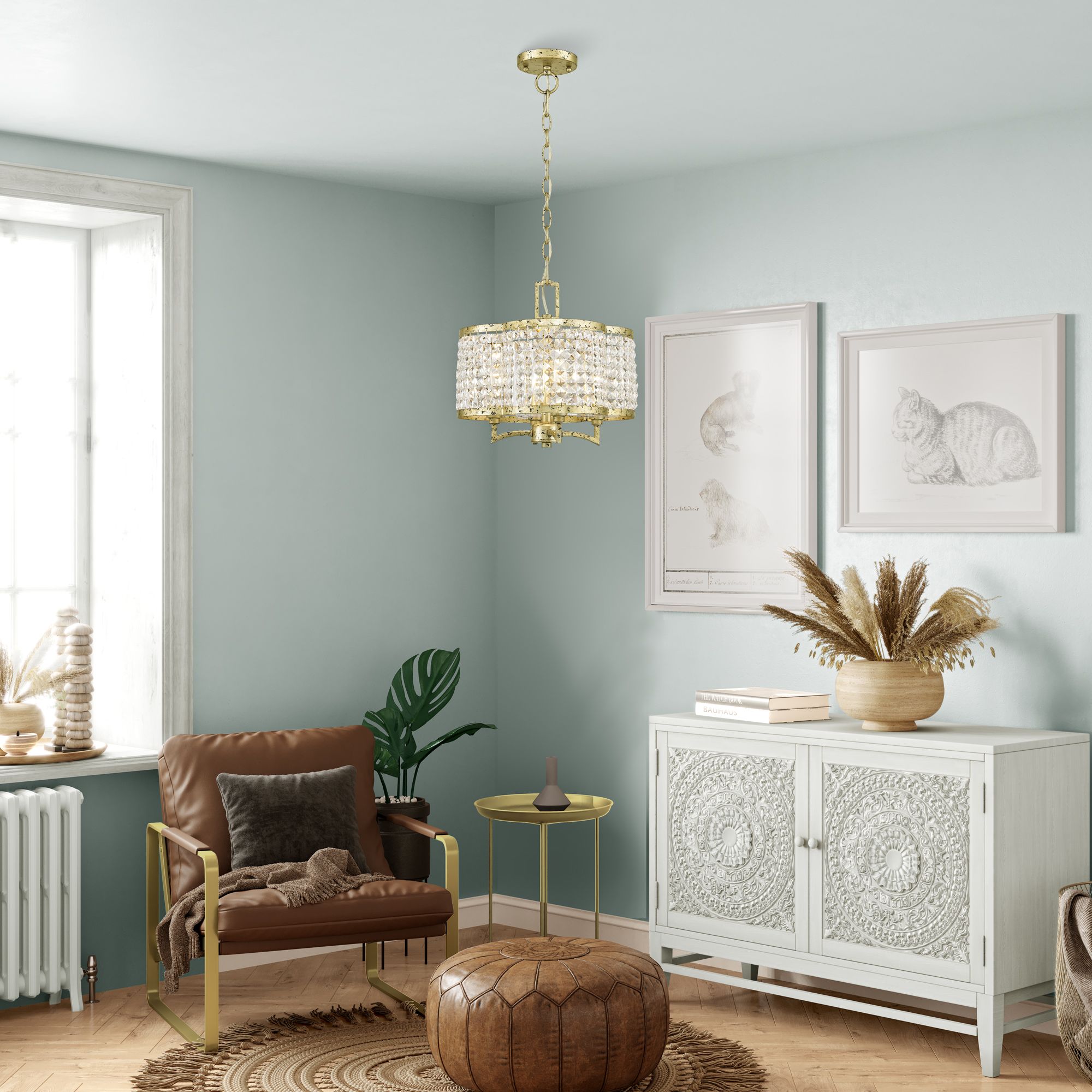 Grammercy 14-in 4-Light Winter Gold Crystal Chandelier