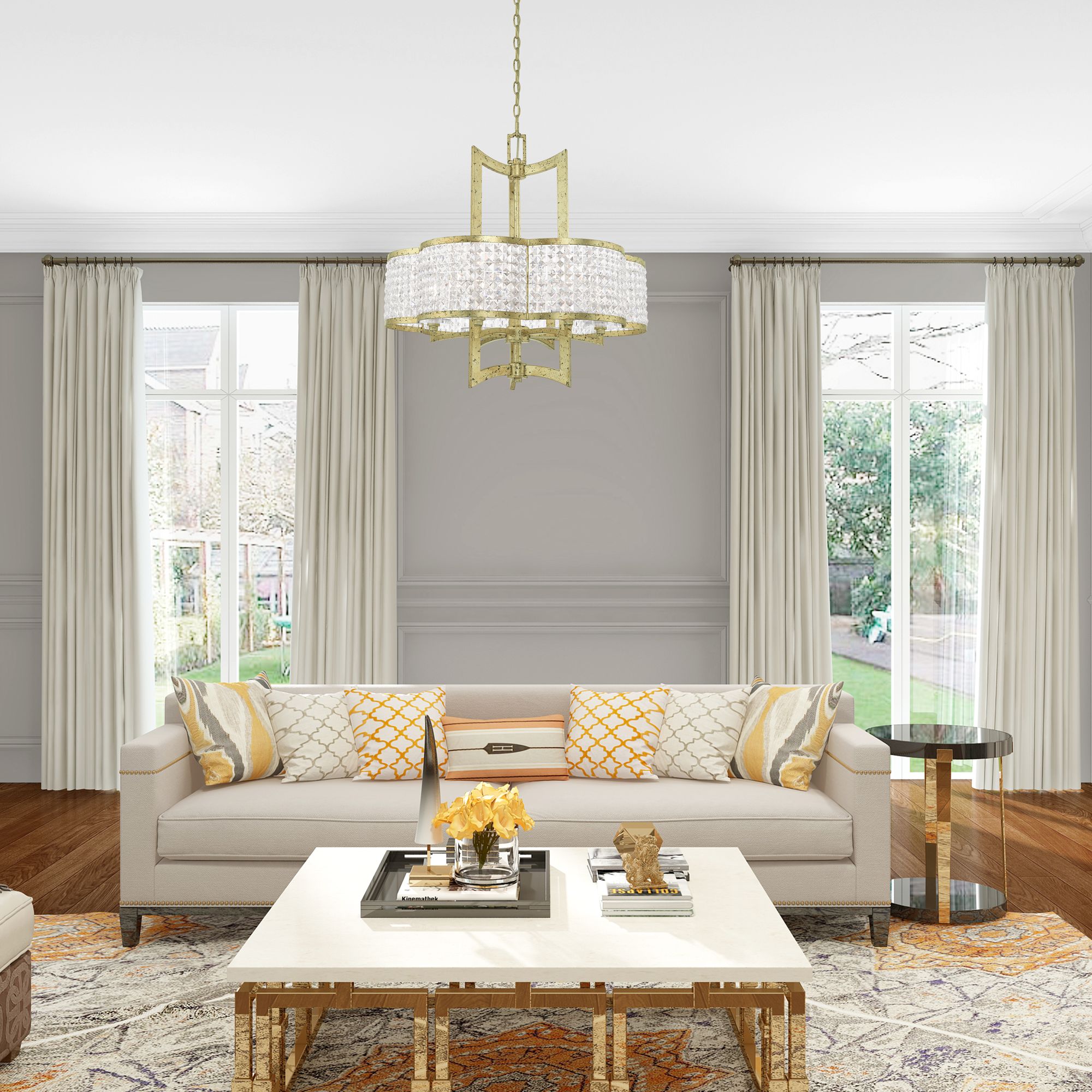 Grammercy 6 Light Hand Applied Winter Gold Chandelier