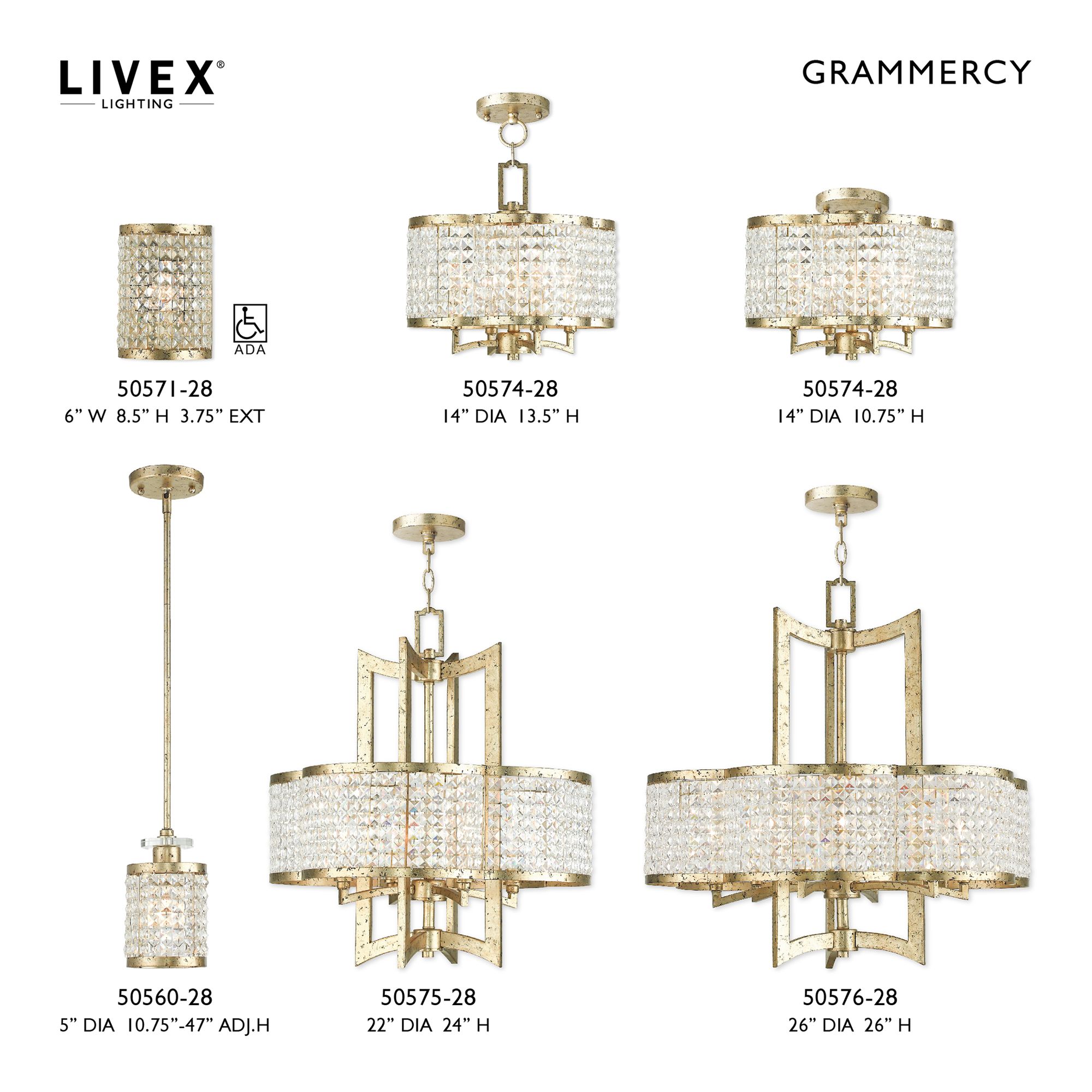 Grammercy 6 Light Hand Applied Winter Gold Chandelier
