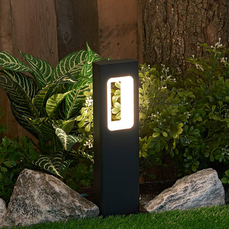 Image 1 Grana 12 inch High Black Cast Aluminum Square LED Bollard Light