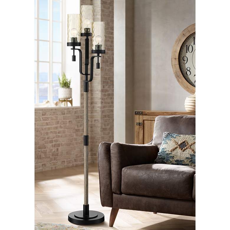 Granada Rustic Black and Faux Wood Dimmable 3-Light Tree Floor Lamp