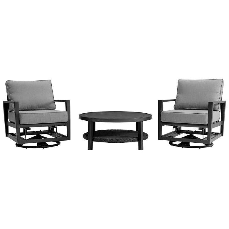 Image 1 Grand 3 Piece Black Aluminum Outdoor Seating Set with Dark Gray Cushions