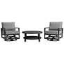 Grand 3 Piece Black Aluminum Outdoor Seating Set with Dark Gray Cushions