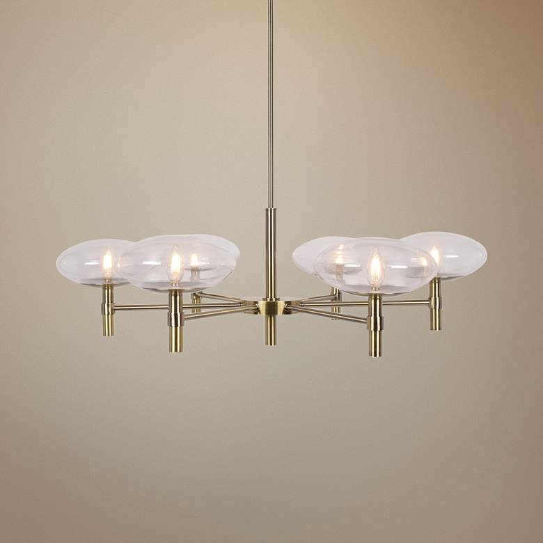 Image 1 Grand 37 1/2" Wide Brushed Brass 6-Light LED Chandelier