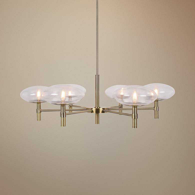 Image 1 Grand 37 1/2 inch Wide Brushed Brass 6-Light LED Chandelier