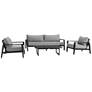 Grand 4 Piece Black Aluminum Outdoor Seating Set with Dark Gray Cushions