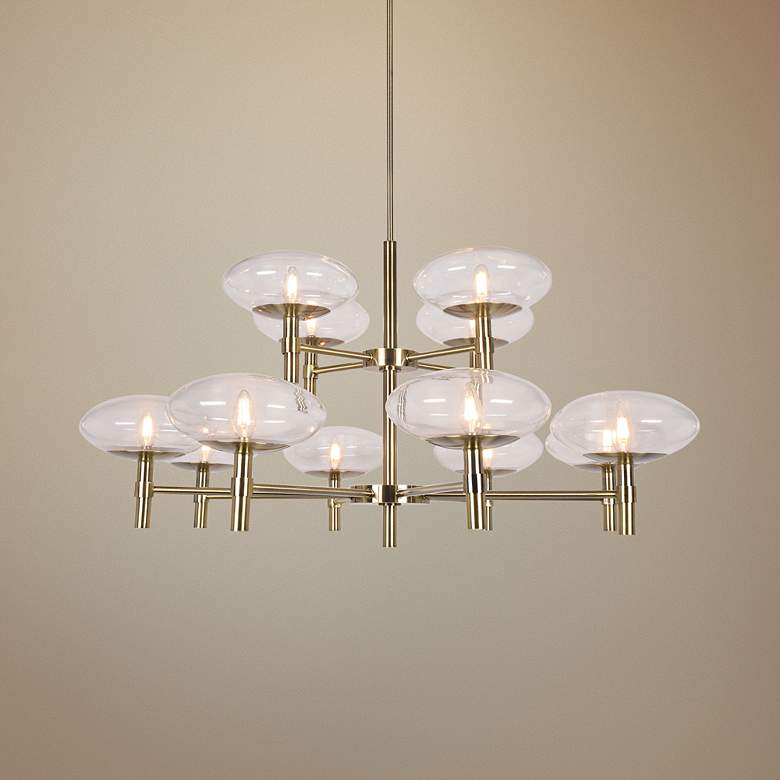 Image 1 Grand 42 inch Wide Brushed Brass 12-Light LED Chandelier