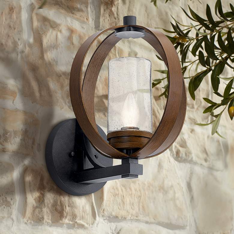 Image 1 Grand Bank 15 1/4 inch High Auburn Stained Outdoor Wall Light