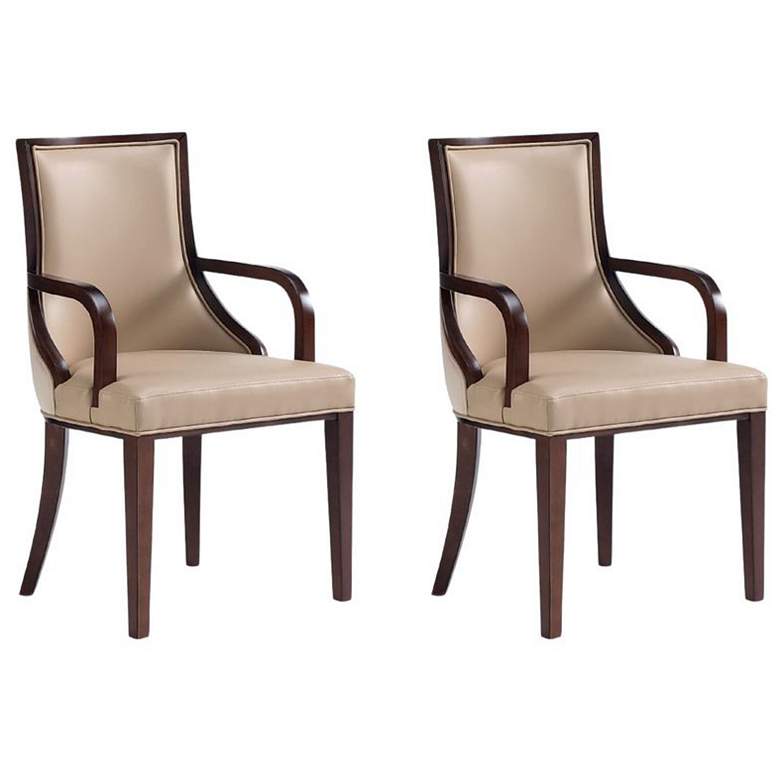Image 1 Grand Faux Leather Dining Armchair in Tan with Beech Wood Frame (Set of 2)