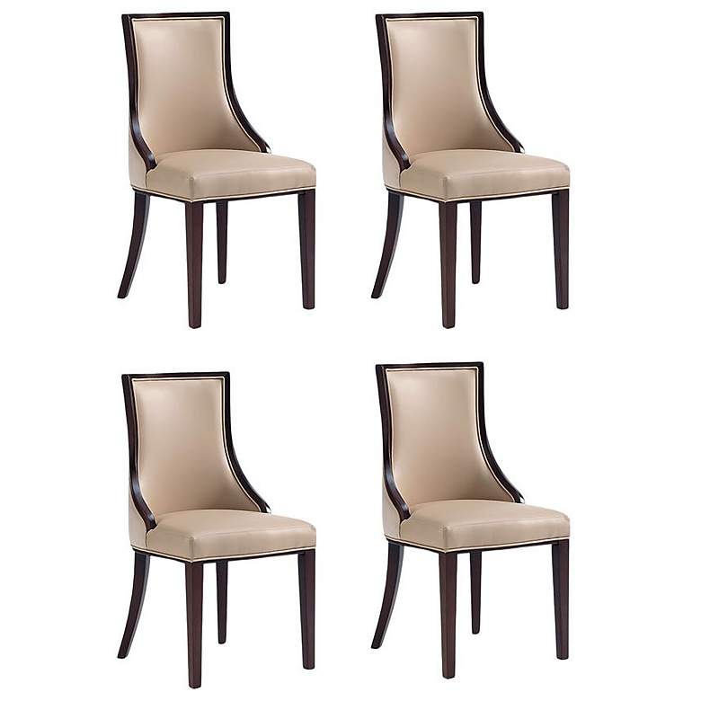 Image 1 Grand Faux Leather Dining Chair in Tan with Beech Wood Frame (Set of 4)