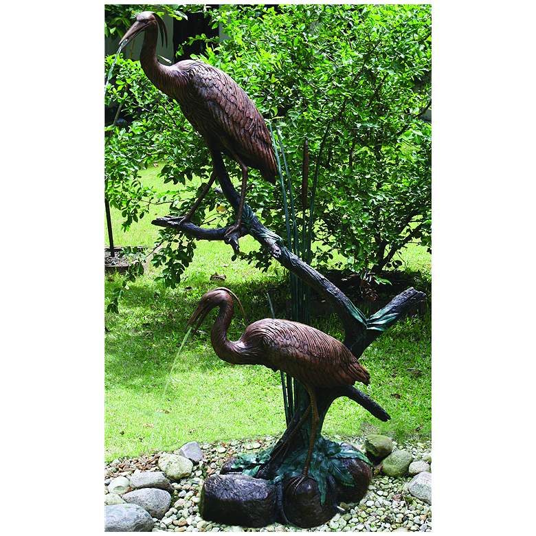 Image 1 Grand Heron 65 inch High Bronze Finish Pondless Spitter Fountain