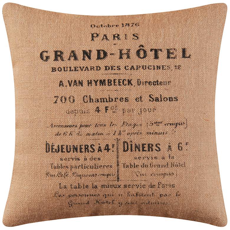 Image 1 Grand Hotel 18 inch Square Decorative Burlap Pillow
