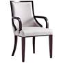 Grand Light Gray Faux Leather Dining Armchair in scene