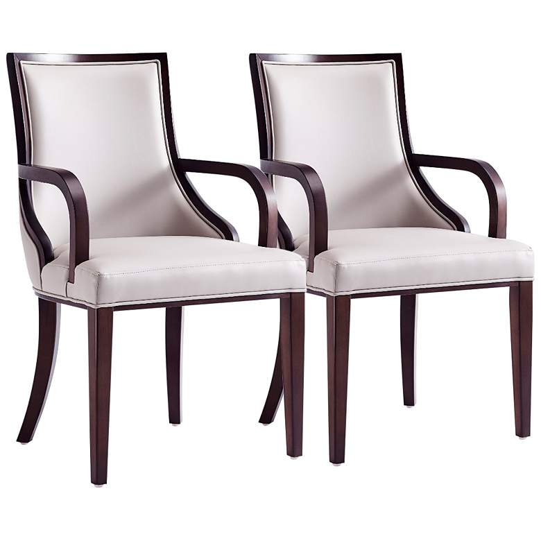 Image 2 Grand Light Gray Faux Leather Dining Armchairs Set of 2