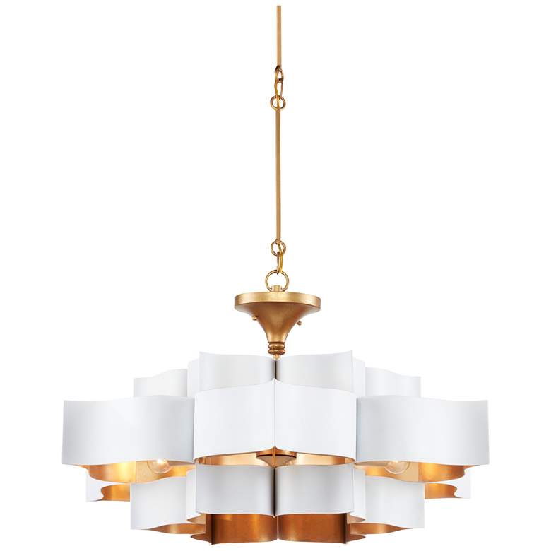Image 1 Grand Lotus 30" Wide Gold Leaf and Sugar White Chandelier