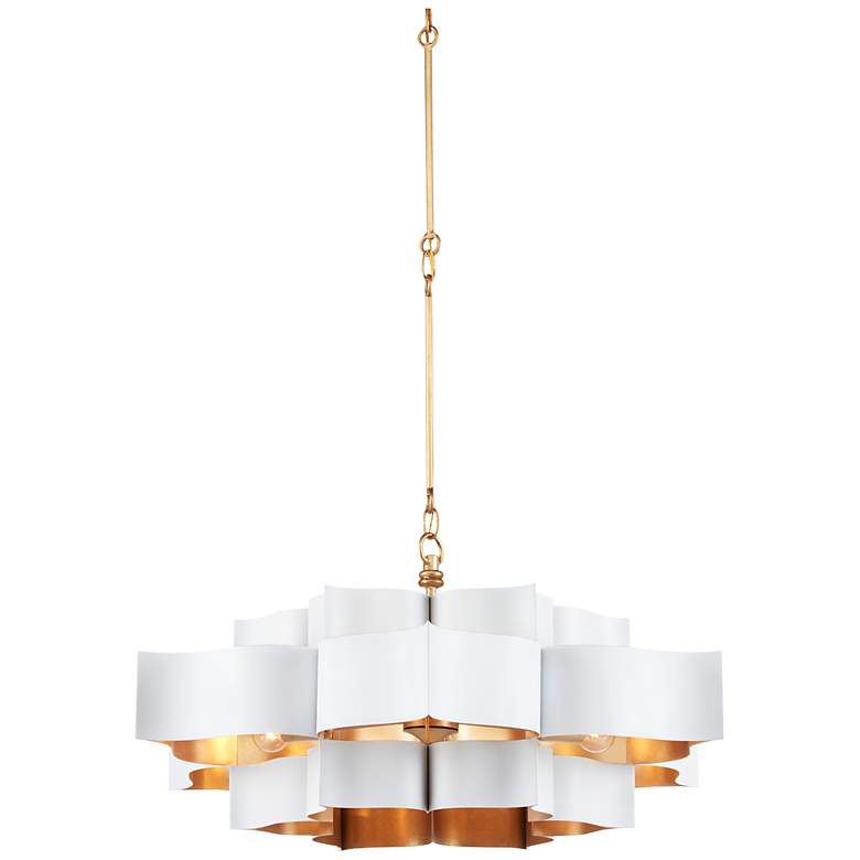 Image 2 Grand Lotus 30" Wide Gold Leaf and Sugar White Chandelier more views