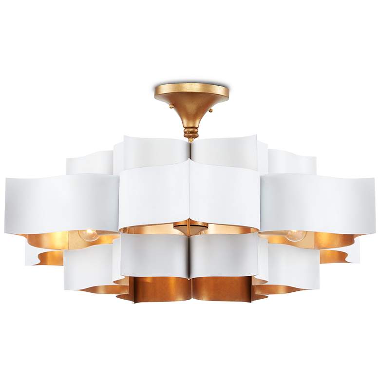 Image 3 Grand Lotus 30" Wide Gold Leaf and Sugar White Chandelier more views