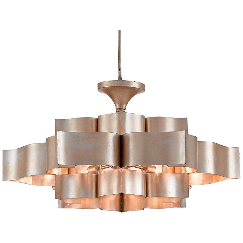 Image 2 Grand Lotus 30"W Contemporary Silver Leaf 6-Light Chandelier