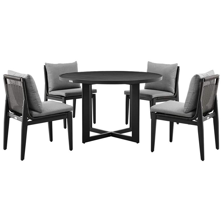 Image 1 Grand Outdoor 5-Piece Round Dining Table Set in Aluminum with Grey Cushions