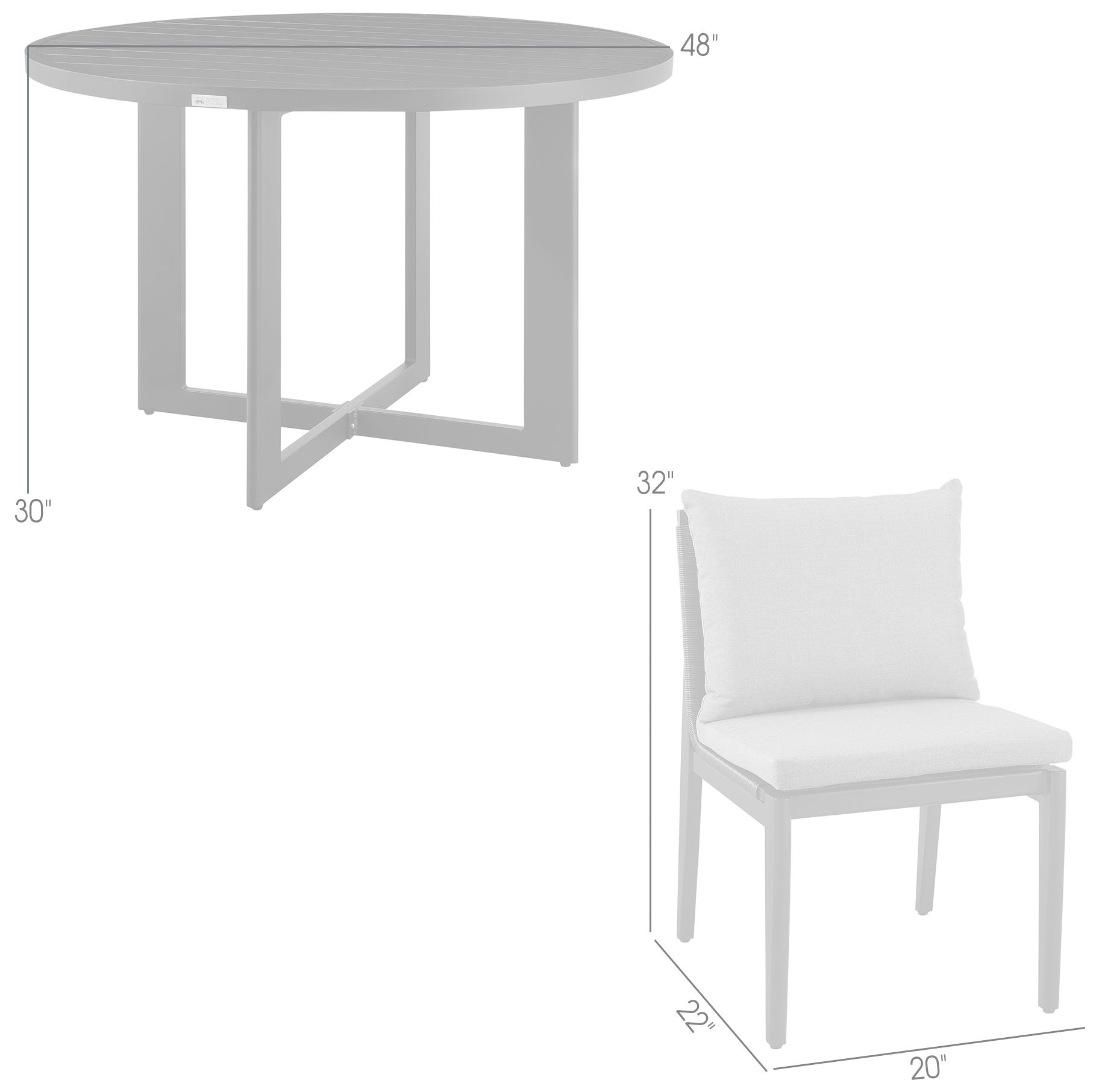 Grand Outdoor 5-Piece Round Dining Table Set in Aluminum with Grey Cushions