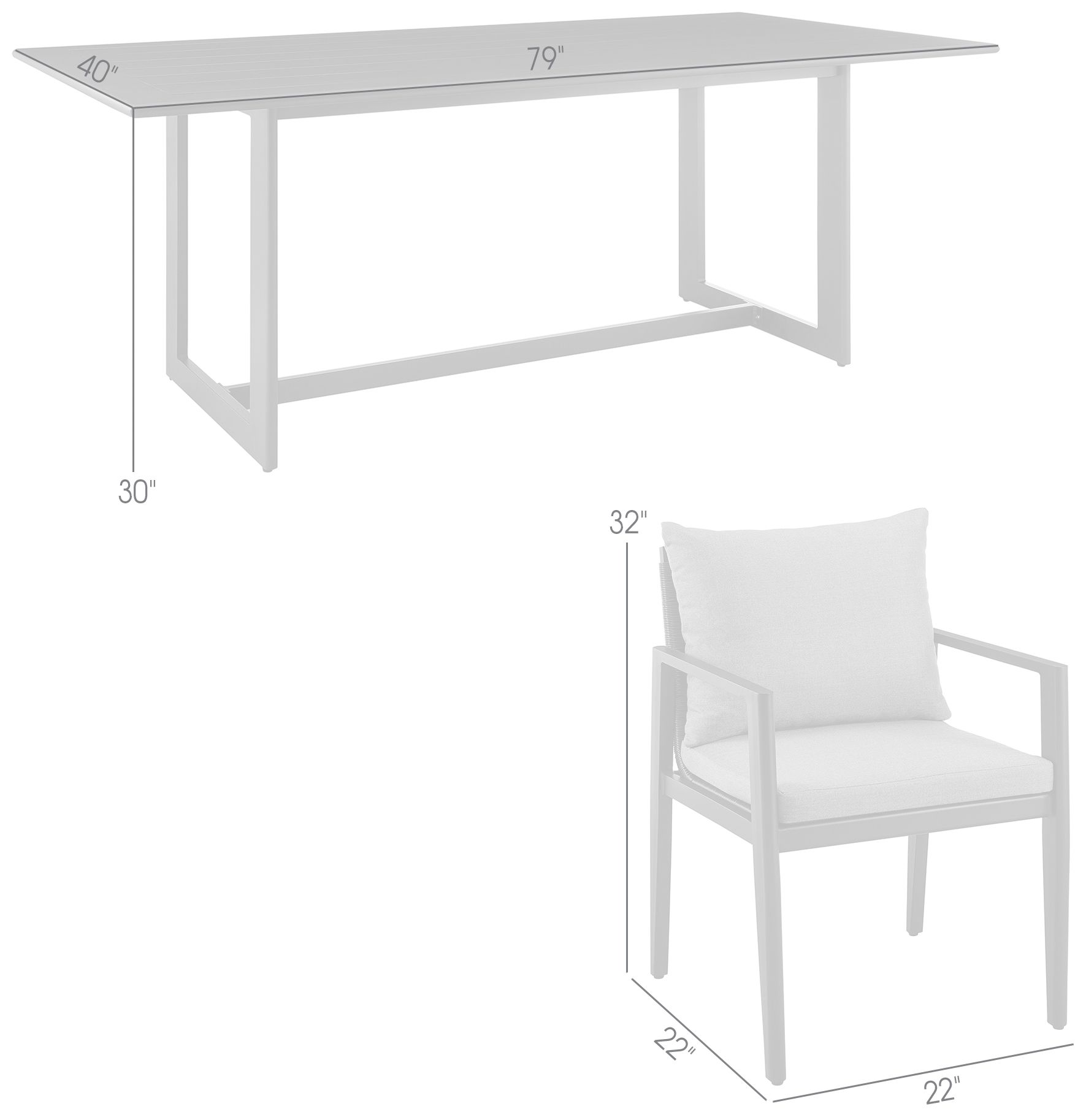 Grand Outdoor 7-Piece Dining Table Set in Aluminum with Grey Cushions