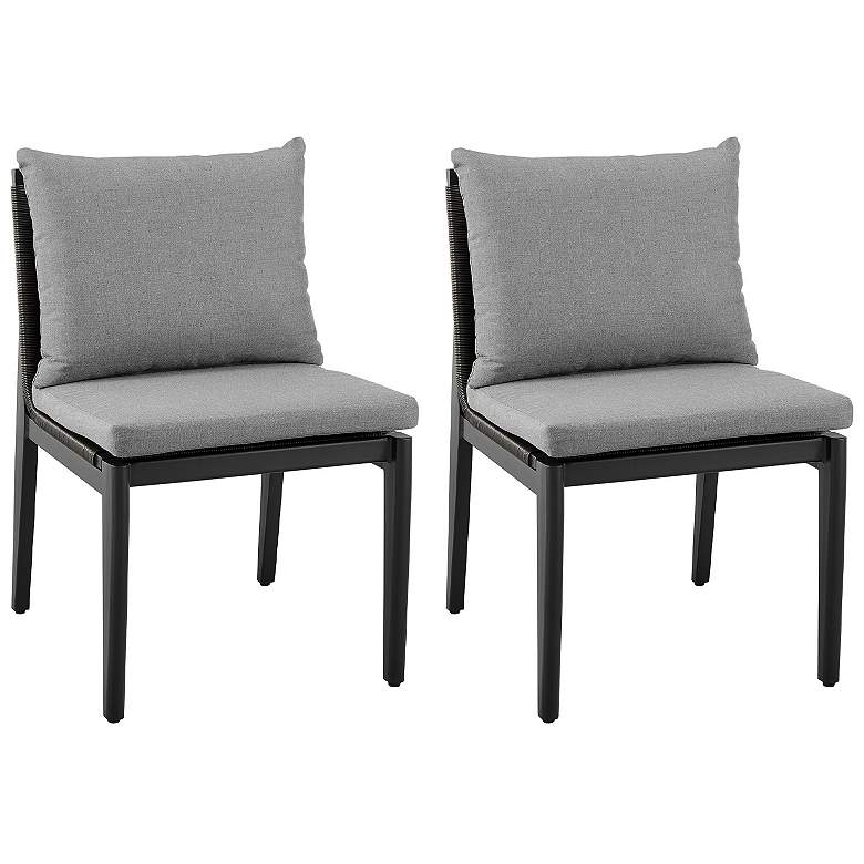 Image 1 Grand Set of 2 Outdoor Patio Dining Chairs in Aluminum with Grey Cushions